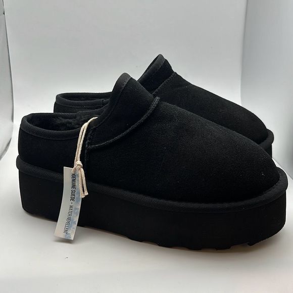 CUSHIONAIRE Women's Genuine Suede Cozy Mule Platform +Memory Foam 9 BLACK - Picture 1 of 7